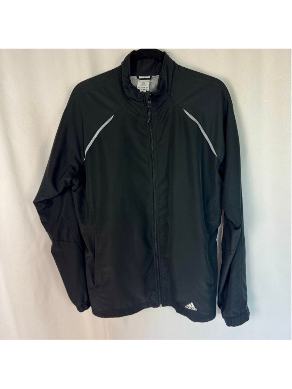 Adidas Vintage Black Mesh Lined Zip Up Hoodie Windbreaker Jacket Women’s XL Y2K